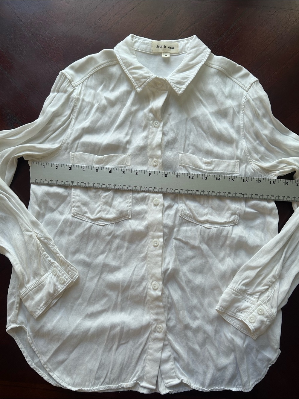 cloth & stone Classic cream Button-Down Pocket Shirt size M 55% cupro 45% rayon - Picture 2 of 6